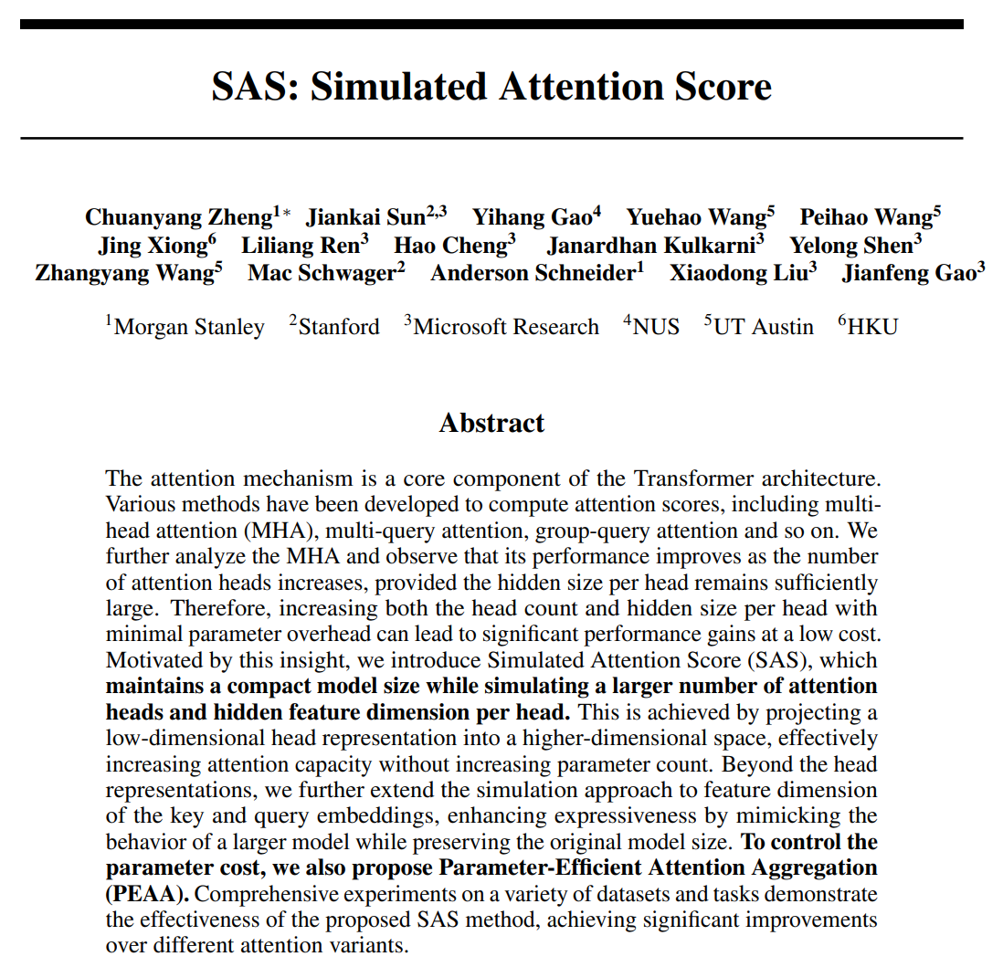 SAS: Simulated Attention Score
